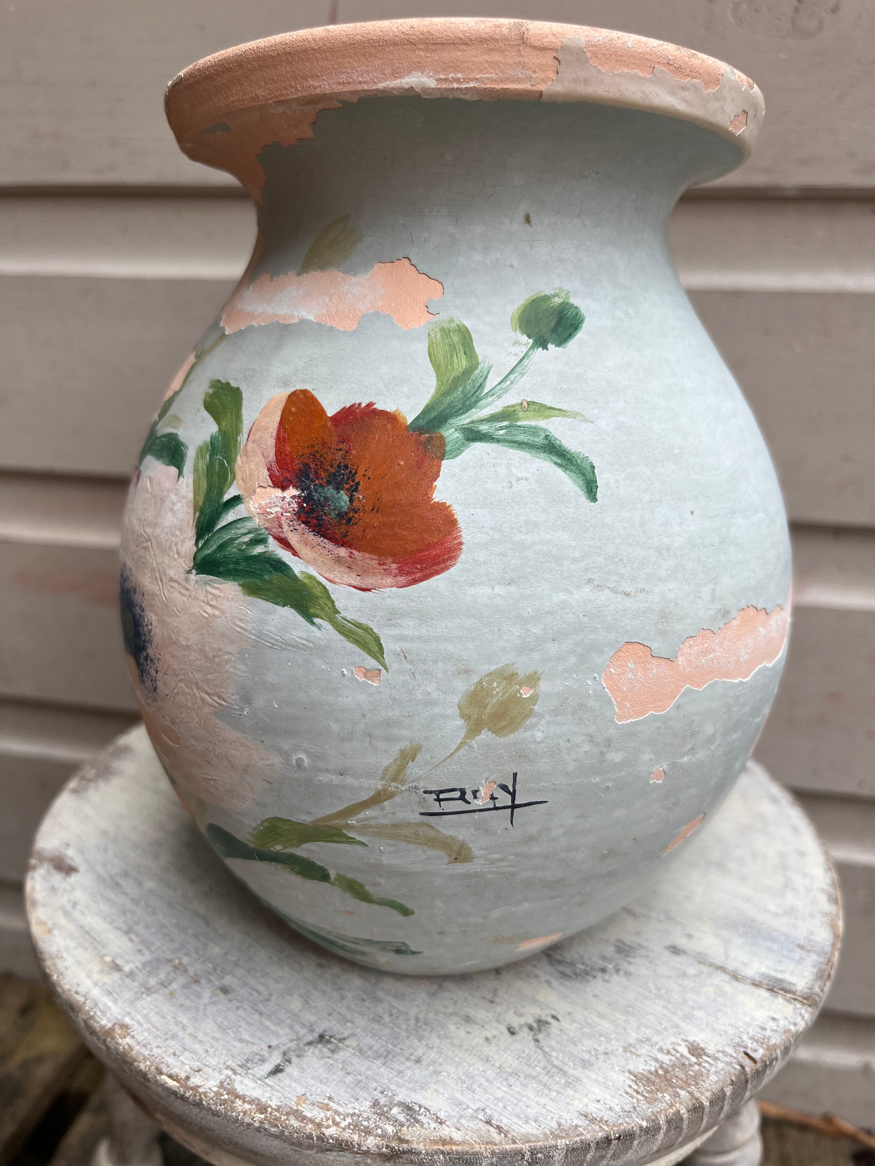Floral clay vase