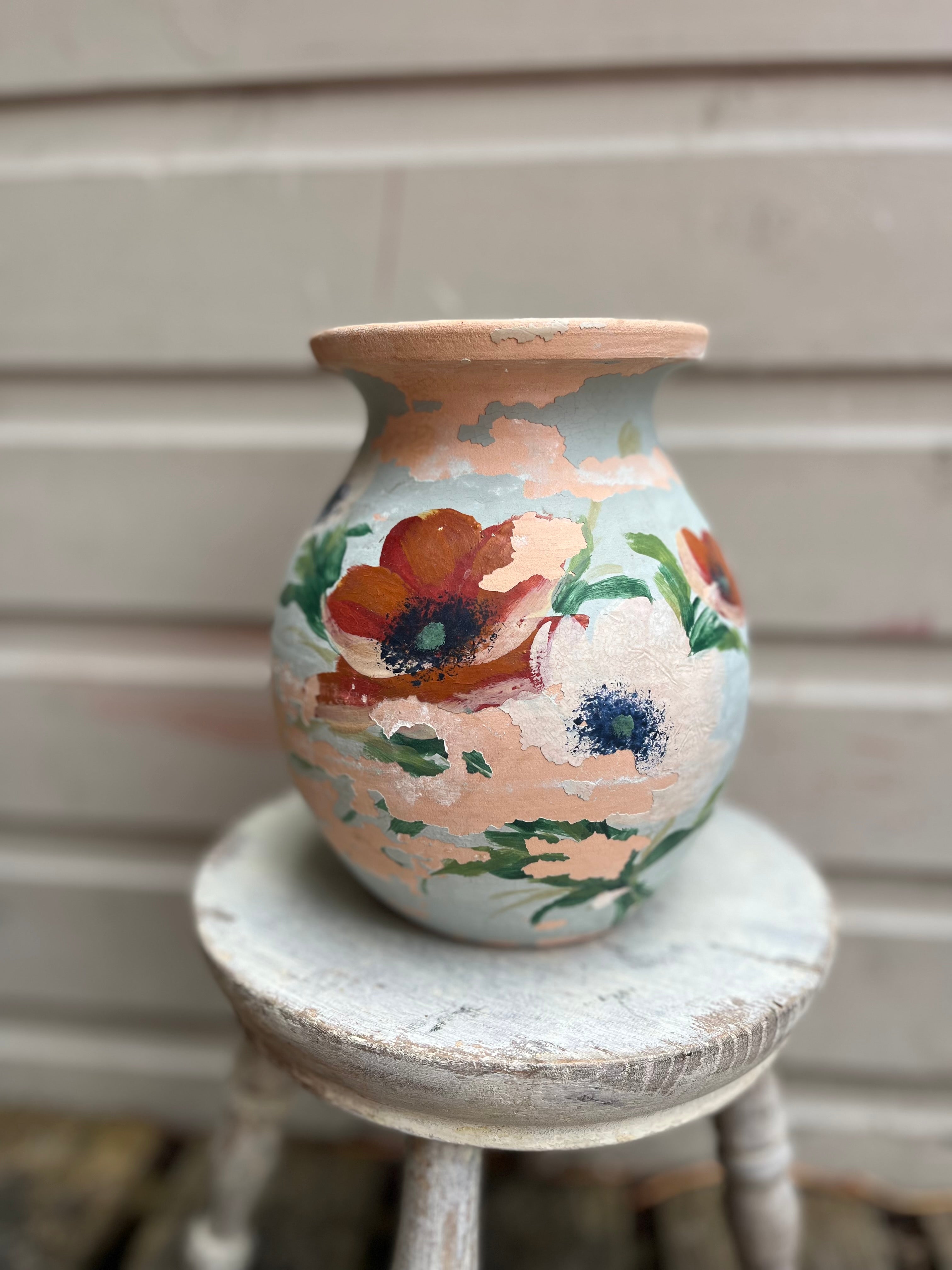 Floral clay vase