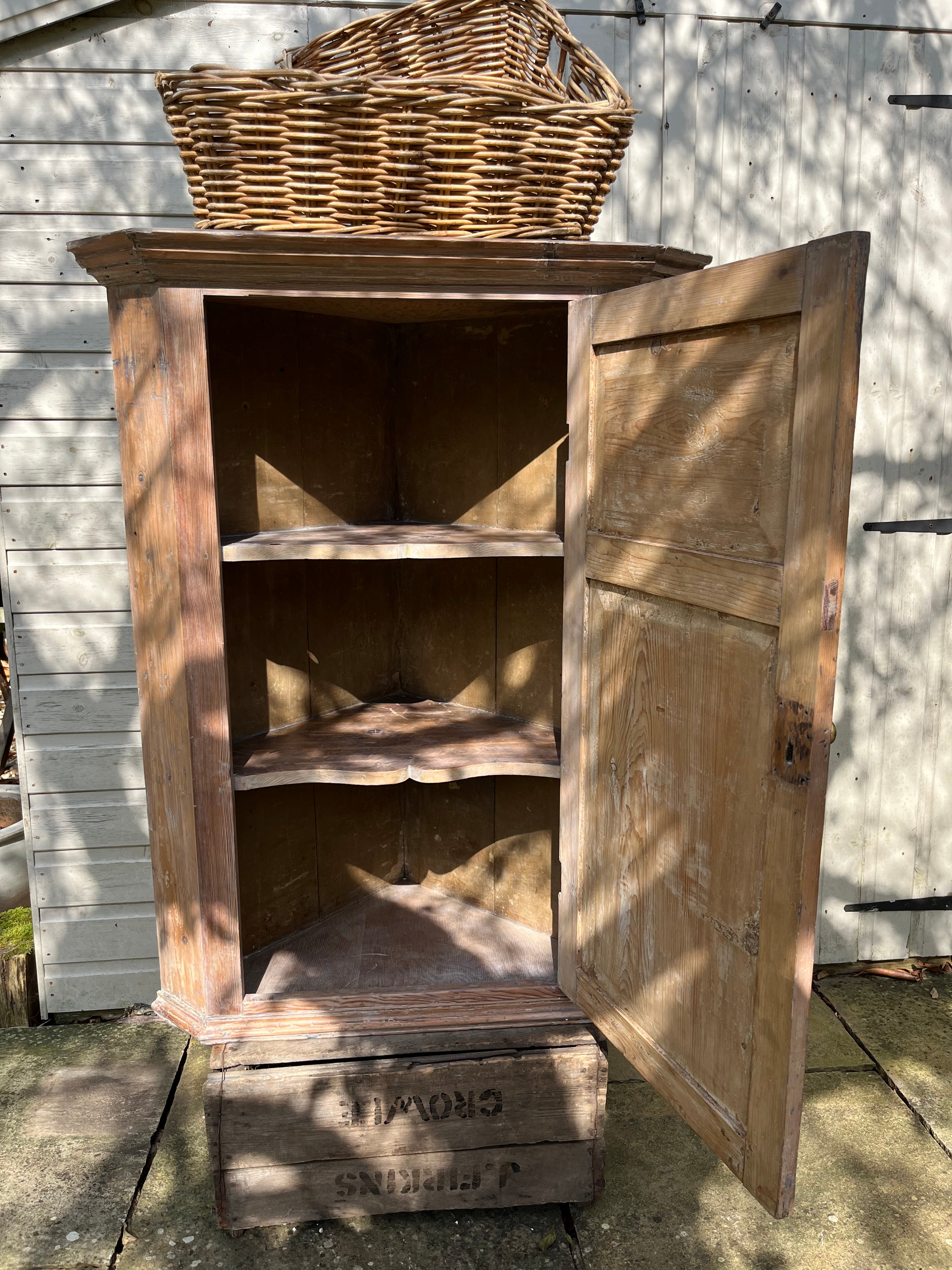 Vintage pine corner cupboard