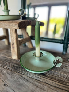 Green enamel chamber stick candle holder